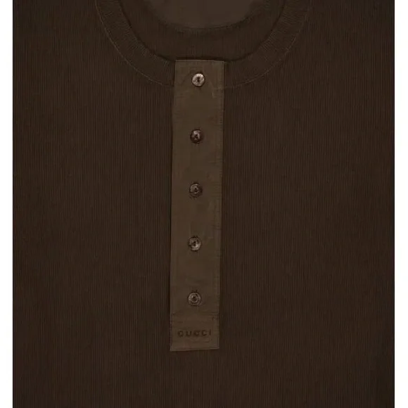 Gucci ribbed brown long sleeve Henley tee shirt - Picture 3 of 5